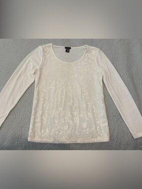 Ann Taylor Sequin Floral Scoop Neck Top